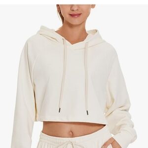 CRZ YOGA Women's Casual Cropped Hoodie Long Sleeves Drawstring  Sweatshirt sz XS